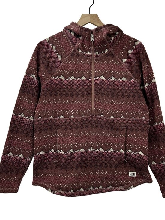 The North Face Tops - North Face Sweater Women’s M Printed Crescent Fleece Hooded Pullover Fair Isle